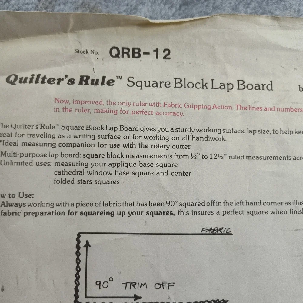1980 Betty Gall Quilters Rule QRB12 Squar Block Lap Board 16.5X16.5 B23.3GA-3580